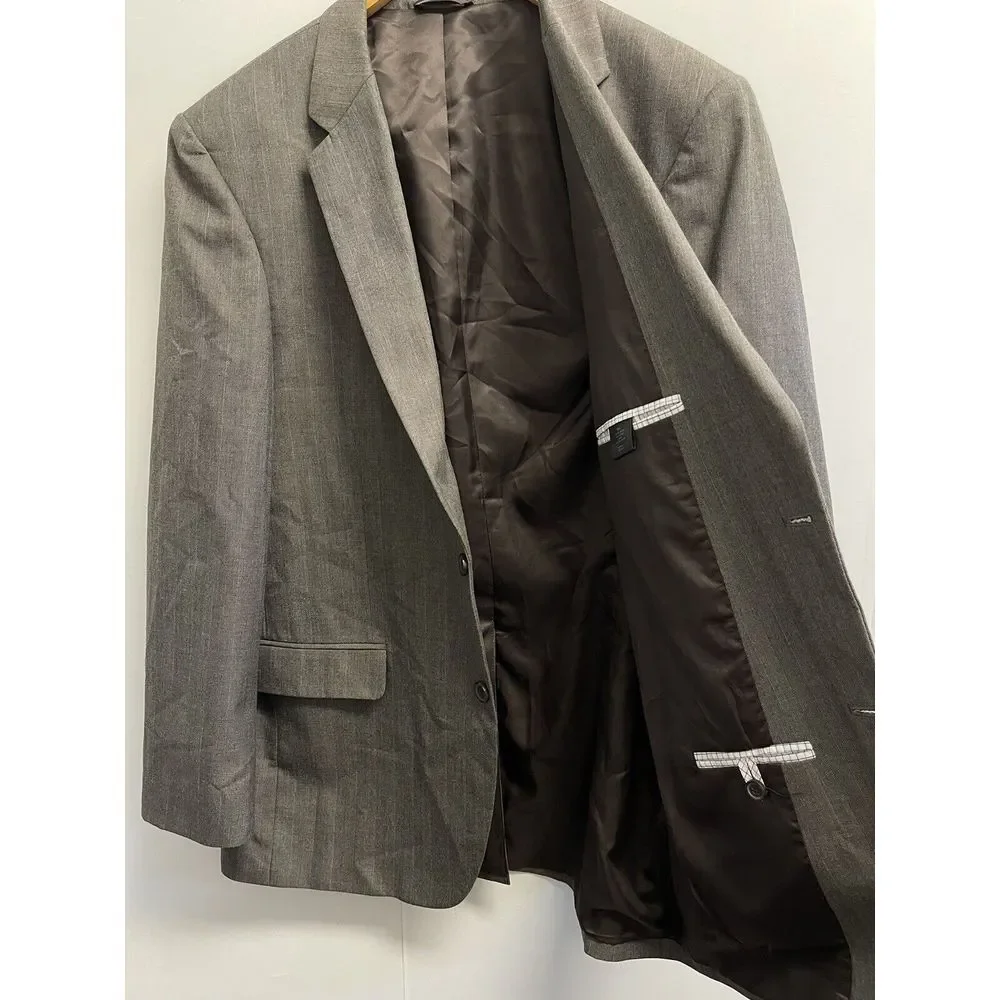 SADDLEBRED Men's Size 44L Sport Coat ‎ Blazer Suit Jacket Grey Brown Stripe